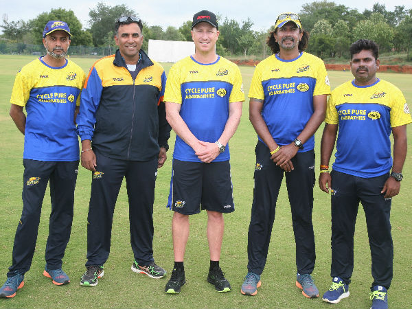 Brad Haddin (centre) with Mysuru Warriors' owners and coaching staff Brad Haddin (centre) with Mysuru Warriors' owners and coaching staff