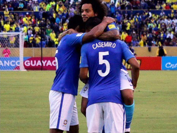 Marcelo (top) celebrates with Casemiro (Image courtesy: Marcelo Twitter handle) Marcelo (top) celebrates with Casemiro (Image courtesy: Marcelo Twitter handle)