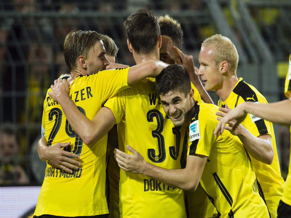Borussia Dortmund players celebrate (Dortmund Twitter handle) Borussia Dortmund players celebrate (Dortmund Twitter handle)