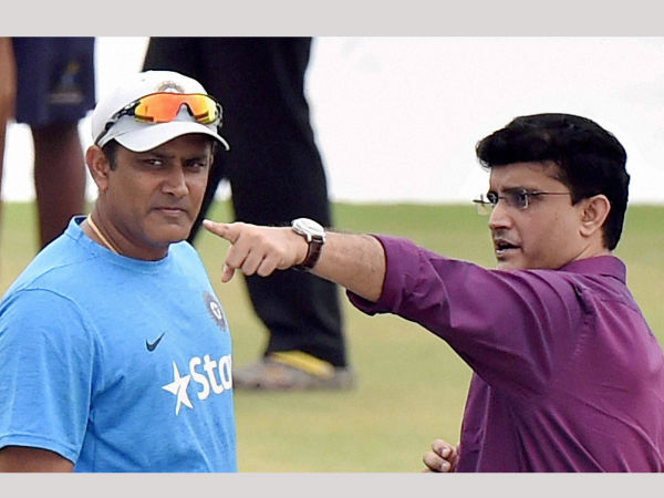 Former captain and CAB President Sourav Ganguly and Indian cricket team coach Anil Kumble during a practice session at Eden Garden in Kolkata. Former captain and CAB President Sourav Ganguly and Indian cricket team coach Anil Kumble during a practice session at Eden Garden in Kolkata.
