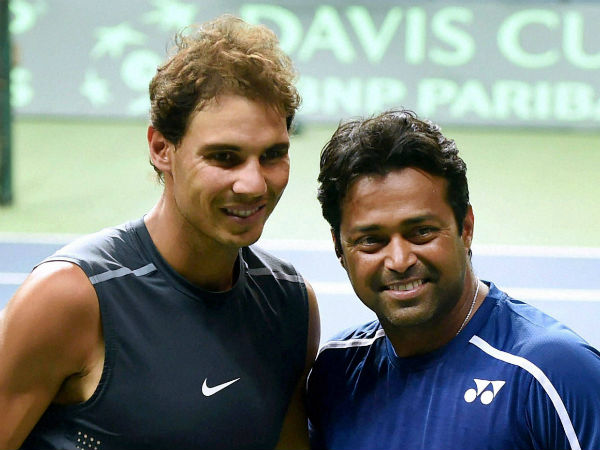 Paes (right) poses with Nadal in New Delhi ahead of India-Spain Davis Cup tie Paes (right) poses with Nadal in New Delhi ahead of India-Spain Davis Cup tie