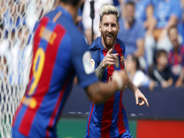 Lionel Messi (right) celebrates after scoring for Barcelona (Image courtesy: FC Barcelona Twitter handle) Lionel Messi (right) celebrates after scoring for Barcelona (Image courtesy: FC Barcelona Twitter handle)