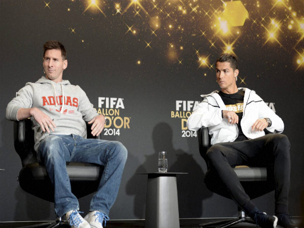 Lionel Messi (left) and Cristiano Ronaldo at Ballon D'or 2014 press conference Lionel Messi (left) and Cristiano Ronaldo at Ballon D'or 2014 press conference