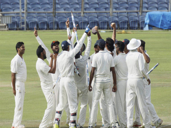 Mumbai team celebrates after winning Ranji Trophy Mumbai team celebrates after winning Ranji Trophy