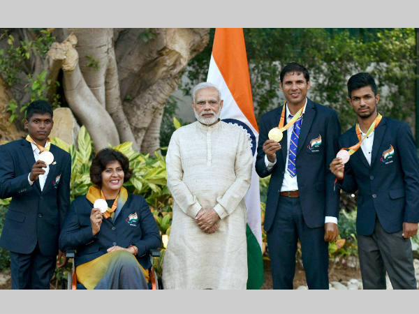 Prime Minister Narendra Modi with the medal winners of the Rio Paralympics Prime Minister Narendra Modi with the medal winners of the Rio Paralympics