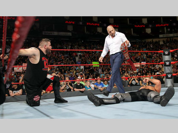 Owens, Triple H, and Rollins on WWE Raw (image courtesy wwe.com) Owens, Triple H, and Rollins on WWE Raw (image courtesy wwe.com)