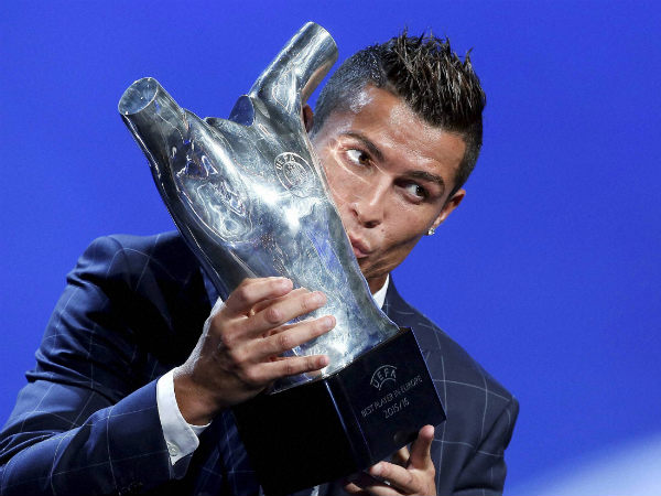 Cristiano Ronaldo with the European player of the year trophy Cristiano Ronaldo with the European player of the year trophy