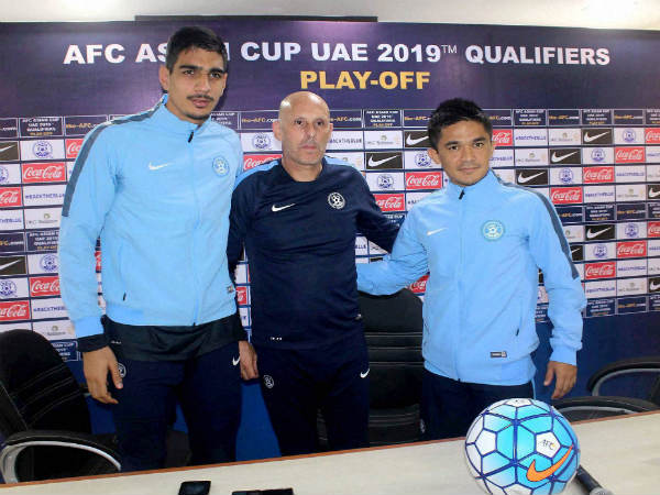 Gurpreet Sandhu (left) with Stephen Constantine and Sunil Chhetri Gurpreet Sandhu (left) with Stephen Constantine and Sunil Chhetri