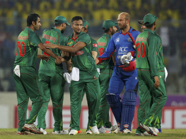 Bangladesh's cricketers celebrate their victory over Afghanistan at the end of the third one-day international cricket match in Dhaka, Bangladesh, Saturday, Oct. 1, 2016 Bangladesh's cricketers celebrate their victory over Afghanistan at the end of the third one-day international cricket match in Dhaka, Bangladesh, Saturday, Oct. 1, 2016