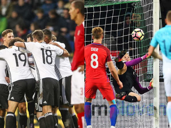 German players (left) england's Eric Dier misses penalty (Image courtesy: Germany and England Twitter handle) German players (left) england's Eric Dier misses penalty (Image courtesy: Germany and England Twitter handle)