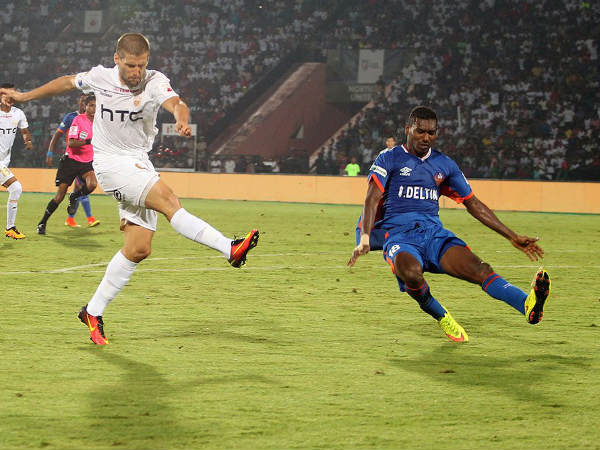 Emiliano Alfaro (left) scores a goal (Image courtesy: ISL Twitter handle) Emiliano Alfaro (left) scores a goal (Image courtesy: ISL Twitter handle)
