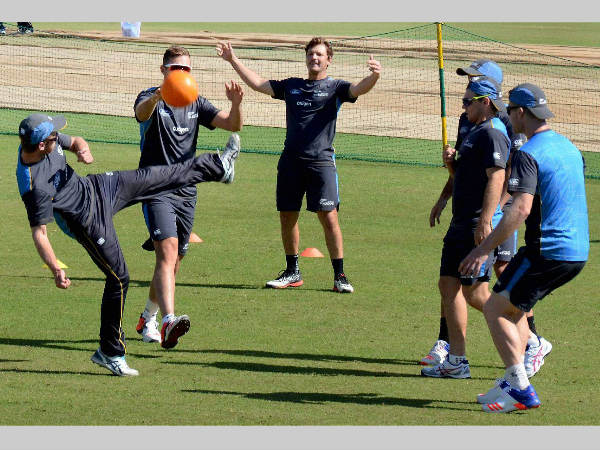 A bit of football for New Zealand cricketers in Dharamsala on Friday A bit of football for New Zealand cricketers in Dharamsala on Friday