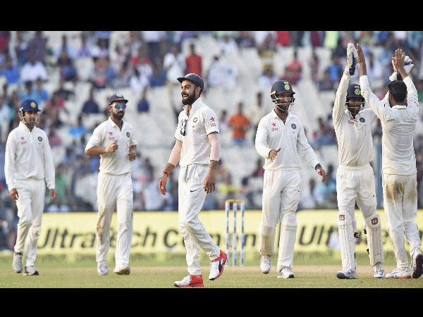 Indian players celebrate after winning the 2nd Test against New Zealand in Kolkata Indian players celebrate after winning the 2nd Test against New Zealand in Kolkata