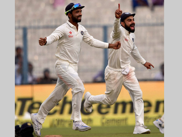 Virat Kohli (right) and Ajinkya Rahane celebrate a wicket in Kolkata Test Virat Kohli (right) and Ajinkya Rahane celebrate a wicket in Kolkata Test