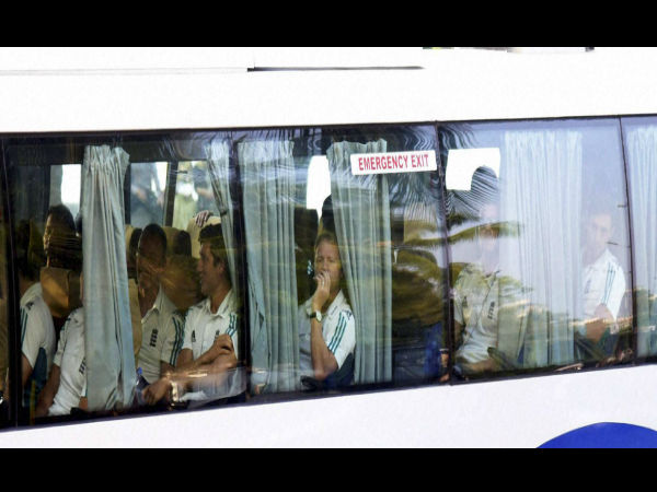 England cricket team players arrive in bus at a hotel in Mumbai on Wednesday for the forthcoming test series. England cricket team players arrive in bus at a hotel in Mumbai on Wednesday for the forthcoming test series.
