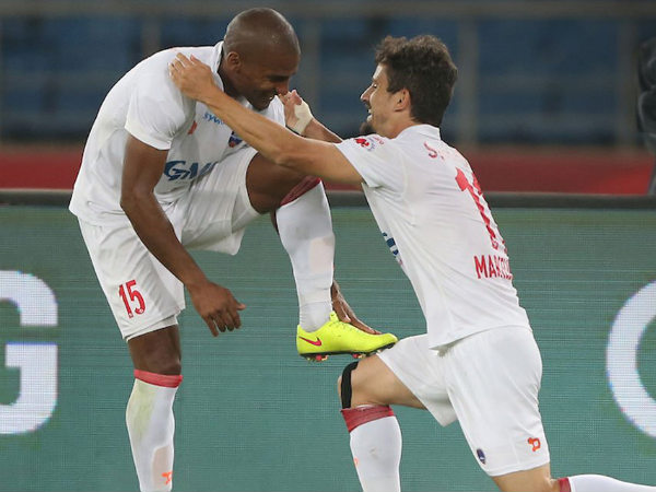 Florent Malouda (left) and Marcelinho celebrates (Image courtesy: ISL Twitter handle) Florent Malouda (left) and Marcelinho celebrates (Image courtesy: ISL Twitter handle)