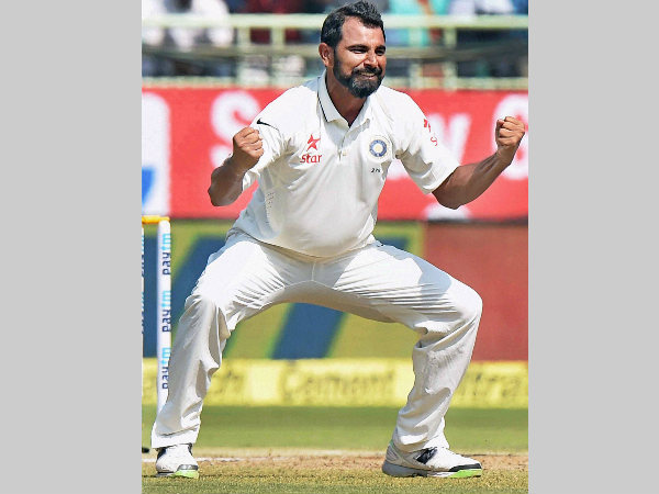Mohammed Shami celebrates dismissing Joe Root during the Visakhapatnam Test Mohammed Shami celebrates dismissing Joe Root during the Visakhapatnam Test