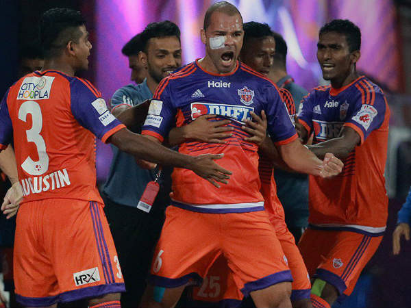 FC Pune City players celebrate (Image courtesy: ISL Twitter handle) FC Pune City players celebrate (Image courtesy: ISL Twitter handle)