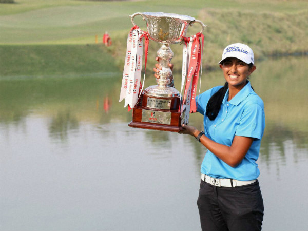 Aditi Ashok poses after receiving the Hero Women's Indian Open Golf trophy in Gurugram in November 2016 Aditi Ashok poses after receiving the Hero Women's Indian Open Golf trophy in Gurugram in November 2016