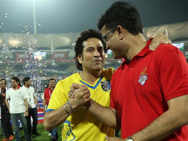 From left: Sachin Tendulkar and Sourav Ganguly (Image courtesy: ISL Twitter handle) From left: Sachin Tendulkar and Sourav Ganguly (Image courtesy: ISL Twitter handle)