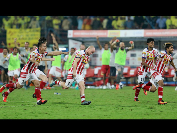 Atletico de Kolkata players celebrate after winning the title of Hero Indian Super League season 3 against Kerala Blasters FC in Kochi Atletico de Kolkata players celebrate after winning the title of Hero Indian Super League season 3 against Kerala Blasters FC in Kochi