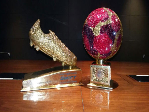 From left: Golden Boot and Hero of the league trophies (Image courtesy: Delhi Dynamos Twitter handle) From left: Golden Boot and Hero of the league trophies (Image courtesy: Delhi Dynamos Twitter handle)