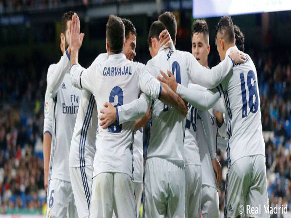 Real Madrid players celebrate (Image courtesy: Real Madrid Twitter handle) Real Madrid players celebrate (Image courtesy: Real Madrid Twitter handle)