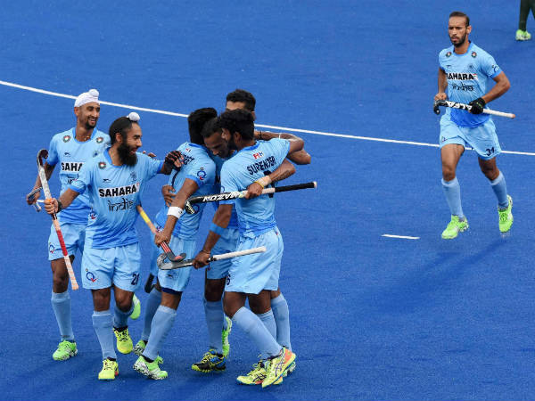 Indian Hockey team players celebrate a goal against Pakistan during the Sultan Azlan Shah Cup Hockey tournament Indian Hockey team players celebrate a goal against Pakistan during the Sultan Azlan Shah Cup Hockey tournament