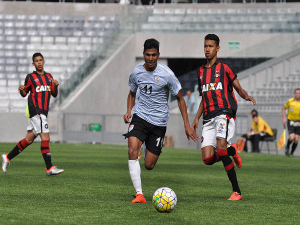 India (white) Vs Atletico Paranaense (Image courtesy: Indian Football Team twitter handle) India (white) Vs Atletico Paranaense (Image courtesy: Indian Football Team twitter handle)