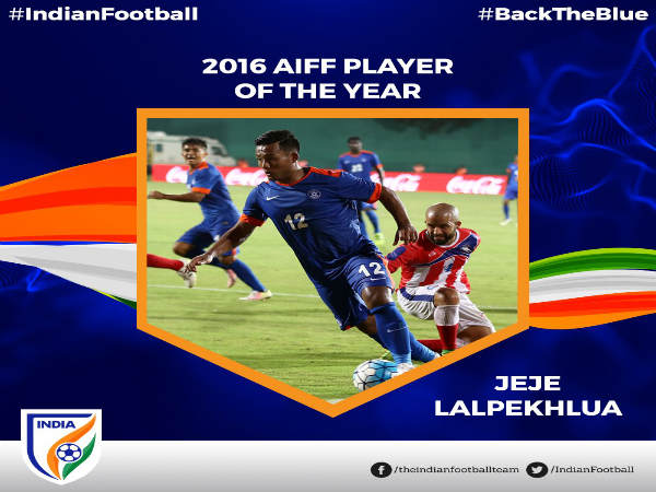 Jeje Lalpekhlua AIFF Player of the Year 2016 (Image courtesy: AIFF Twitter handle) Jeje Lalpekhlua AIFF Player of the Year 2016 (Image courtesy: AIFF Twitter handle)