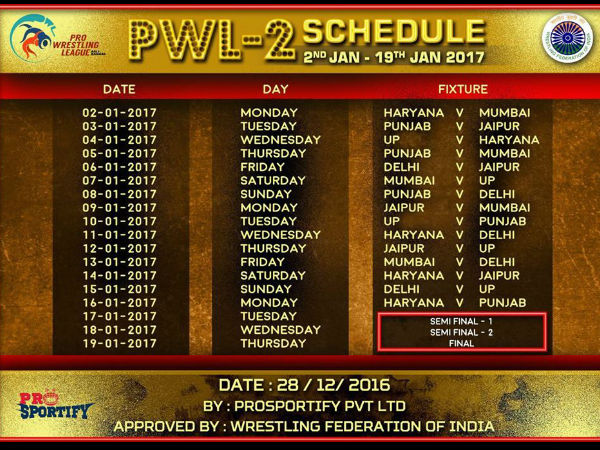 Pro Wrestling League Season 2: Full schedule Pro Wrestling League Season 2: Full schedule