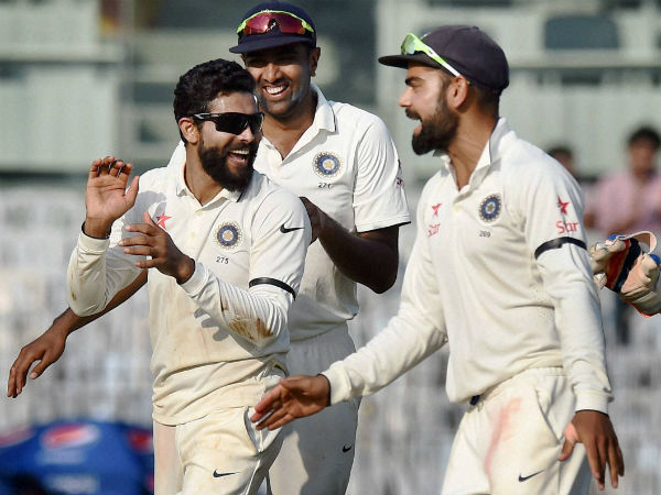 From left: Ravindra Jadeja, R Ashwin and Virat Kohli celebrate a wicket From left: Ravindra Jadeja, R Ashwin and Virat Kohli celebrate a wicket