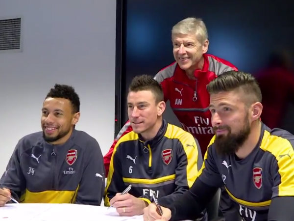 From left: Francis Coquelin, Laurent Koscielny and Olivier Giroud (Image courtesy: Arsenal Twitter handle) From left: Francis Coquelin, Laurent Koscielny and Olivier Giroud (Image courtesy: Arsenal Twitter handle)