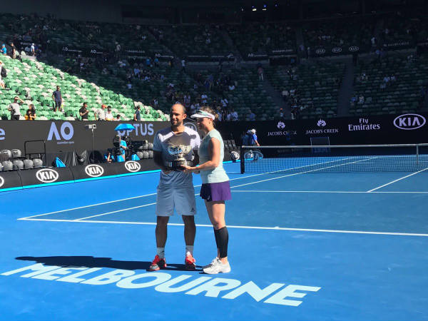 Abigail Spears (right) and Juan Sebastian Cabal (Image courtesy: Australian Open Twitter handle) Abigail Spears (right) and Juan Sebastian Cabal (Image courtesy: Australian Open Twitter handle)