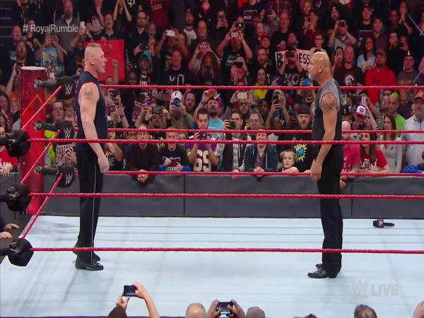 Brock Lesnar (left) and Goldberg face-off on Raw (Image courtesy: WWE Twitter) Brock Lesnar (left) and Goldberg face-off on Raw (Image courtesy: WWE Twitter)