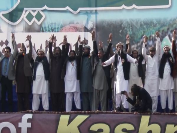 Saeed with other leaders in Pakistan-occupied-Kashmir. Photo credit: Screengrab Saeed with other leaders in Pakistan-occupied-Kashmir. Photo credit: Screengrab
