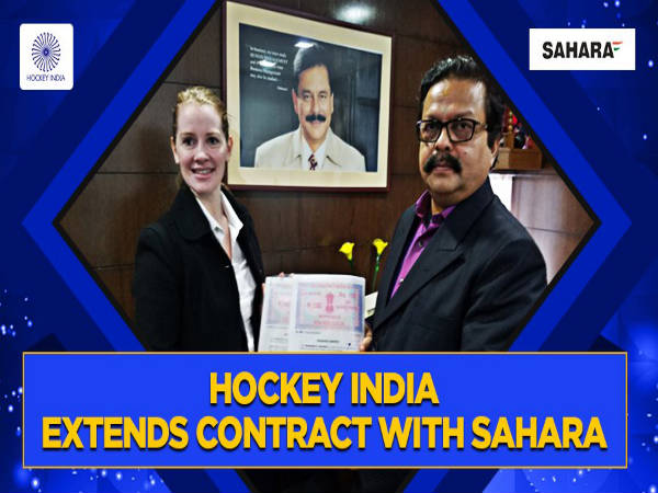 Hockey India extends contract with Sahara (Image courtesy: Hockey India Twitter handle) Hockey India extends contract with Sahara (Image courtesy: Hockey India Twitter handle)