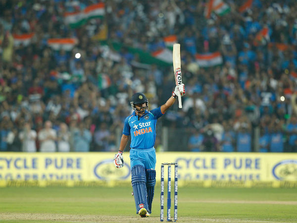 Kedar Jadhav celebrates his ton in 1st ODI against England in Pune on Sunday (January 15) Kedar Jadhav celebrates his ton in 1st ODI against England in Pune on Sunday (January 15)