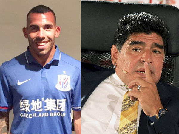 From left: Carlos Tevez and Diego Maradona From left: Carlos Tevez and Diego Maradona