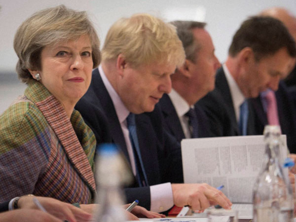 Britain's Prime Minister Theresa May holds a regional Cabinet meeting in Runcorn, England, Monday Jan. 23, 2017 as she launched her industrial strategy for post-Brexit Britain with a promise the Government will "step up" and take an active role in backing business. Britain's Prime Minister Theresa May holds a regional Cabinet meeting in Runcorn, England, Monday Jan. 23, 2017 as she launched her industrial strategy for post-Brexit Britain with a promise the Government will "step up" and take an active role in backing business.