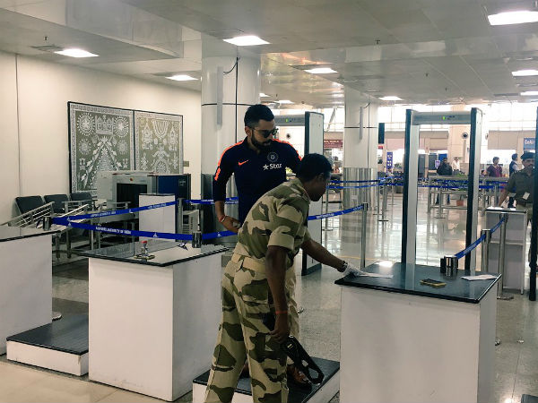 Virat Kohli during security check at Bhubaneswar airport Virat Kohli during security check at Bhubaneswar airport