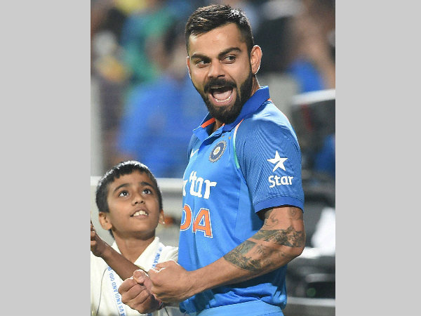 Kohli celebrates India's win in the 1st ODI in Pune Kohli celebrates India's win in the 1st ODI in Pune