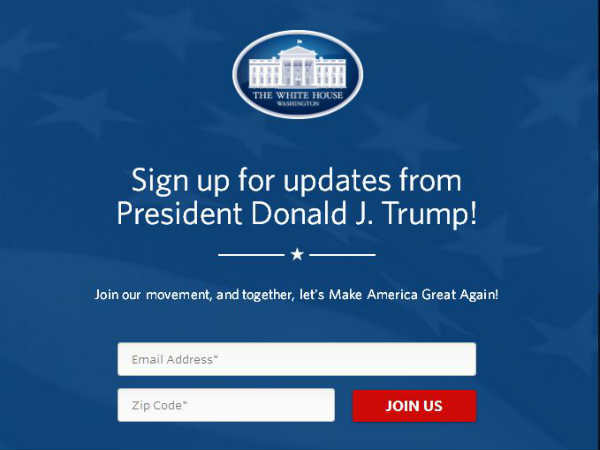 White House homepage White House homepage