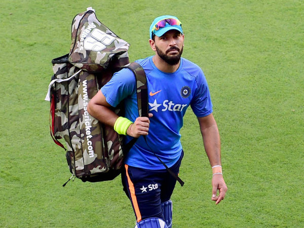 Yuvraj arrives to practice in the nets