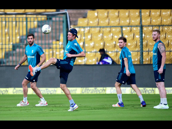 England cricketers play football
