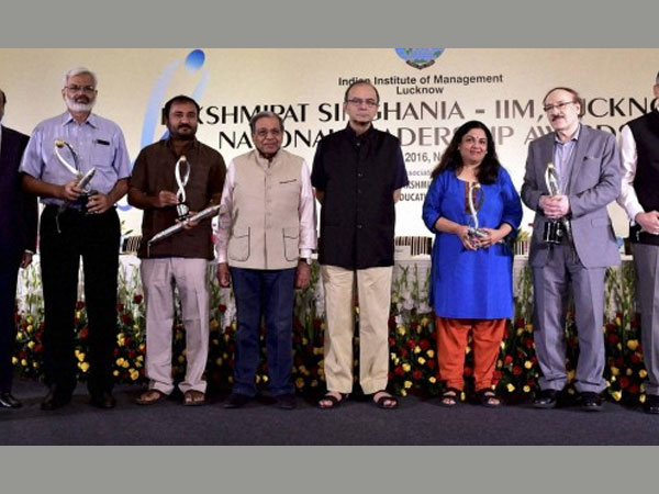 Finance Minister Arun Jaitley with recipients of Lakshmipati Singhania -IIM Lucknow National Leadership Awards, in New Delhi. Finance Minister Arun Jaitley with recipients of Lakshmipati Singhania -IIM Lucknow National Leadership Awards, in New Delhi.