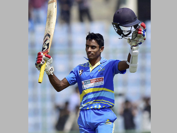 Bengal batsmen A Eswaran celebrates his century during semi final of the Vijay Hazare trophy match against Jharkhand Bengal batsmen A Eswaran celebrates his century during semi final of the Vijay Hazare trophy match against Jharkhand