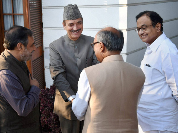 Senior Congress leaders Ghulam Nabi Azad, Anand Sharma, P. Chidambaram and Digvijaya Singh before the party's Working Committee meeting at 10 Janpath, in New Delhi. Senior Congress leaders Ghulam Nabi Azad, Anand Sharma, P. Chidambaram and Digvijaya Singh before the party's Working Committee meeting at 10 Janpath, in New Delhi.
