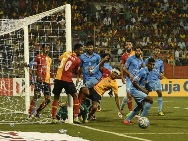 East Bengal (red and yellow jersey) Vs Churchill Brothers (Image courtesy: I-League Twitter handle) East Bengal (red and yellow jersey) Vs Churchill Brothers (Image courtesy: I-League Twitter handle)