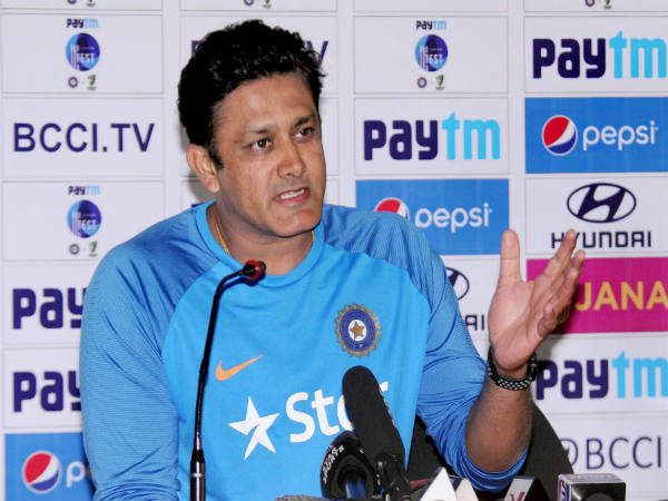 Anil Kumble addresses a press conference before the third Test match Anil Kumble addresses a press conference before the third Test match